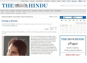 Project Hope in The Hindu. 